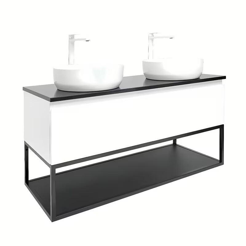 Viseča kopalniška omarica SAT B-Way u bijeloj sjajnoj boji s granitnom pokrovnom pločom