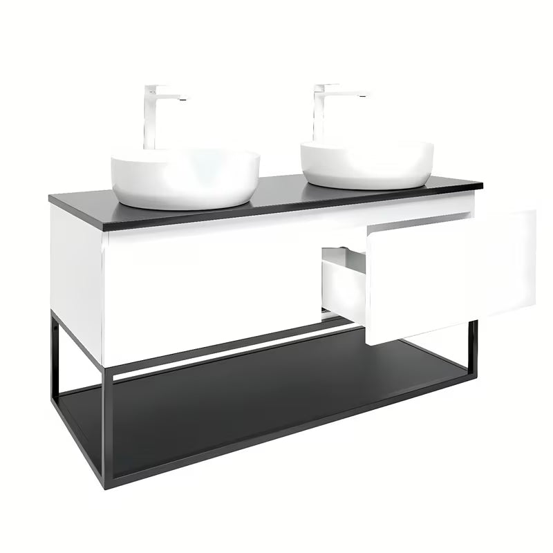 Viseča kopalniška omarica SAT B-Way u bijeloj sjajnoj boji s granitnom pokrovnom pločom