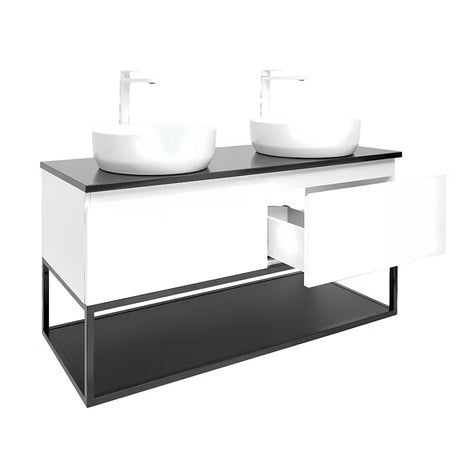 Viseča kopalniška omarica SAT B-Way u bijeloj sjajnoj boji s granitnom pokrovnom pločom