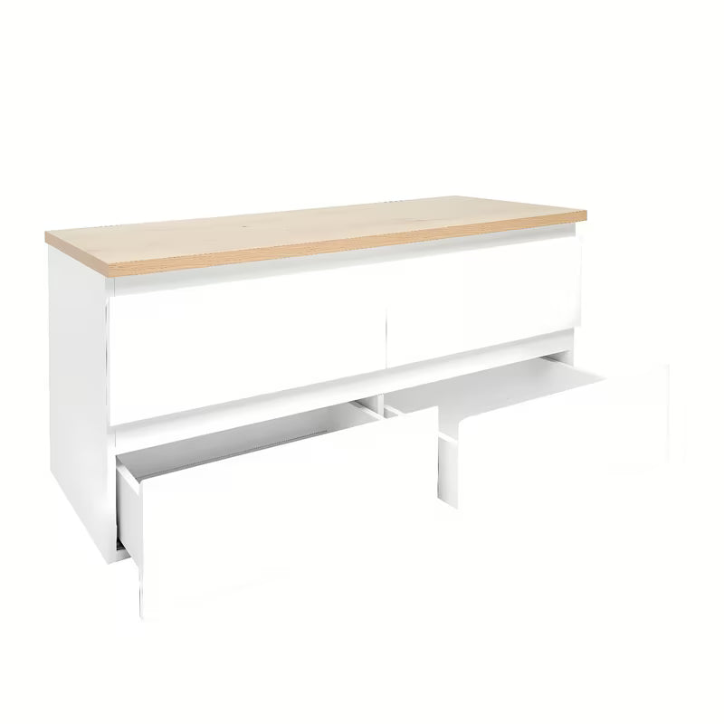 Viseča kopalniška omarica SAT B-Way u sjajnoj bijeloj boji s hrastovom pokrovnom pločom i četiri ladice.