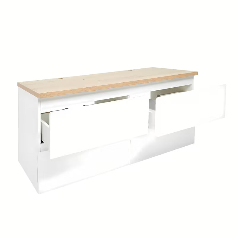 Viseča kopalniška omarica SAT B-Way u sjajnoj bijeloj boji s hrastovom pokrovnom pločom i četiri ladice.