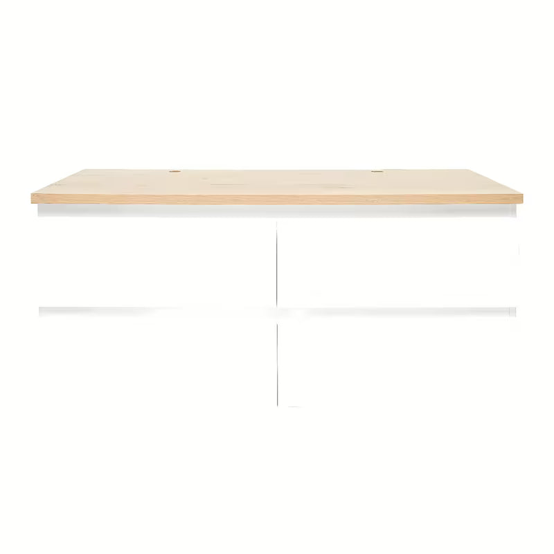 Viseča kopalniška omarica SAT B-Way u sjajnoj bijeloj boji s hrastovom pokrovnom pločom i četiri ladice.