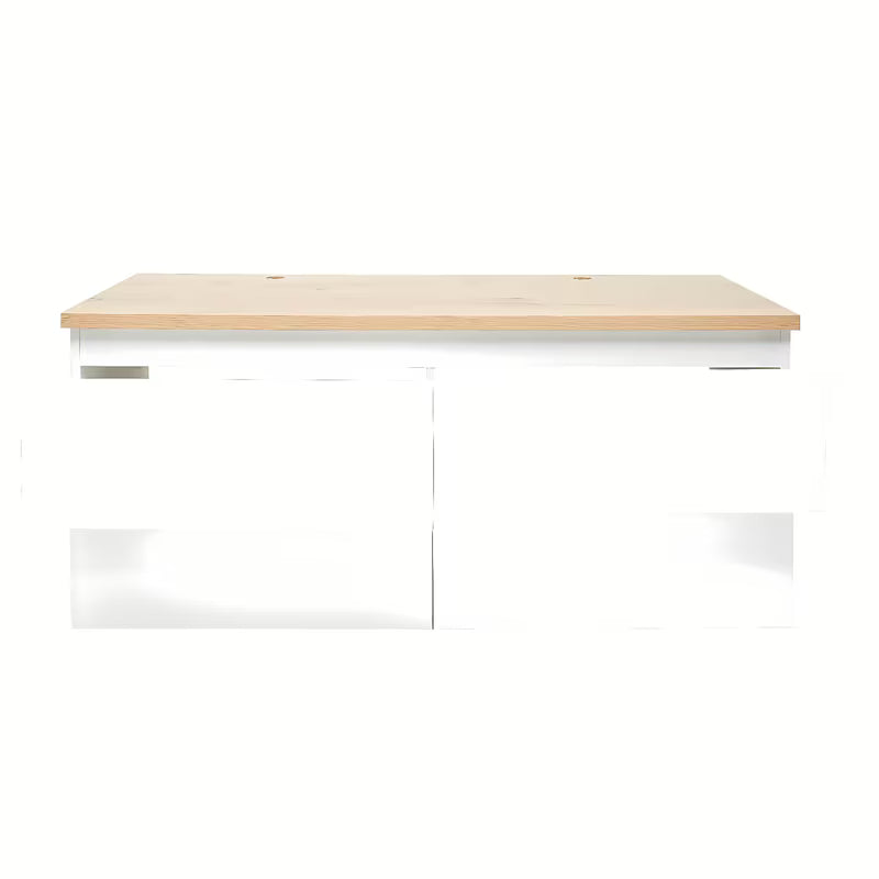 Viseča kopalniška omarica SAT B-Way u sjajnoj bijeloj boji s hrastovom pokrovnom pločom i četiri ladice.