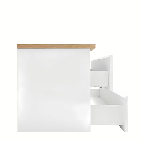 Viseča kopalniška omarica SAT B-Way u sjajnoj bijeloj boji s hrastovom pokrovnom pločom i četiri ladice.