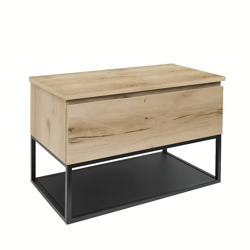 Viseča kopalniška omarica SAT B-Way u dekoru hrasta s pokrivno ploščo i crnim metalnim okvirom