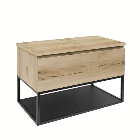 Viseča kopalniška omarica SAT B-Way u dekoru hrasta s pokrivno ploščo i crnim metalnim okvirom