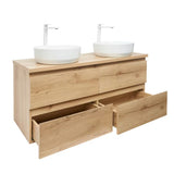 Viseča kopalniška omarica SAT B-Way u dekoru hrasta s mat površinom i dva umivaonika