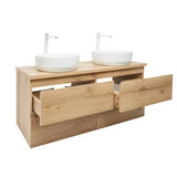 Viseča kopalniška omarica SAT B-Way u dekoru hrasta s mat površinom i dva umivaonika