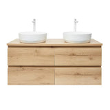 Viseča kopalniška omarica SAT B-Way u dekoru hrasta s mat površinom i dva umivaonika