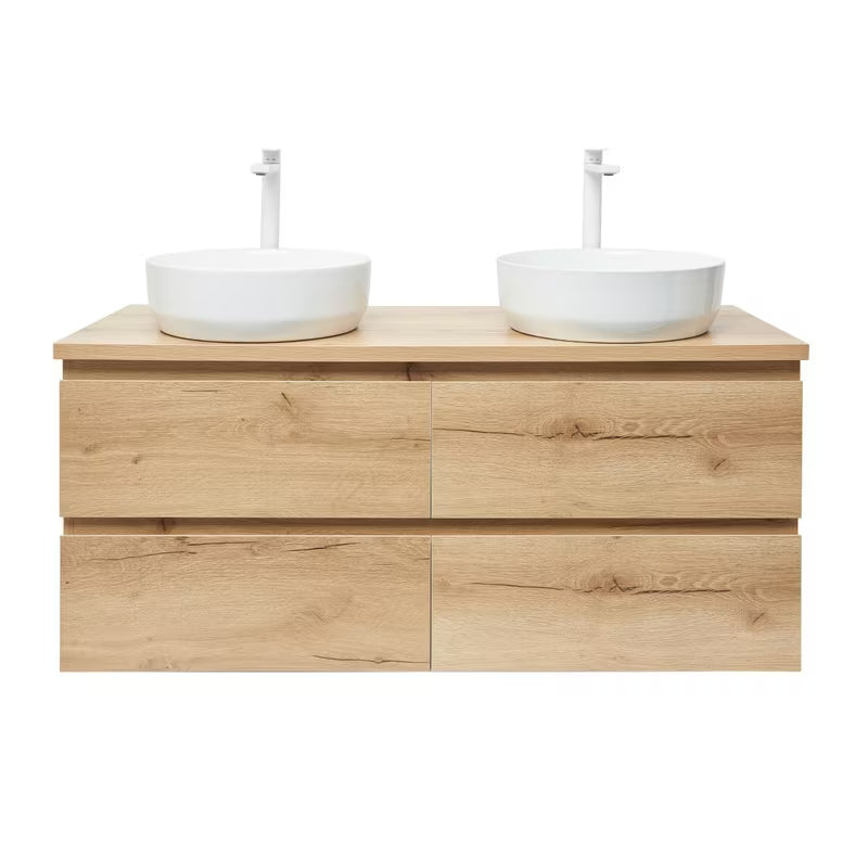 Viseča kopalniška omarica SAT B-Way u dekoru hrasta s mat površinom i dva umivaonika