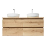 Viseča kopalniška omarica SAT B-Way u dekoru hrasta s mat površinom i dva umivaonika