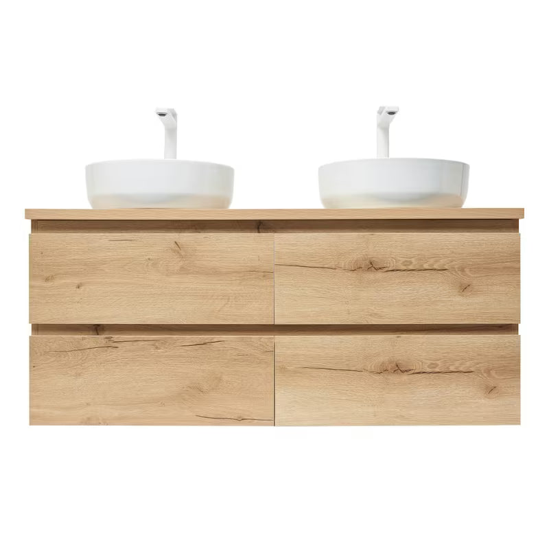 Viseča kopalniška omarica SAT B-Way u dekoru hrasta s mat površinom i dva umivaonika