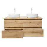 Viseča kopalniška omarica SAT B-Way u dekoru hrasta s mat površinom i dva umivaonika