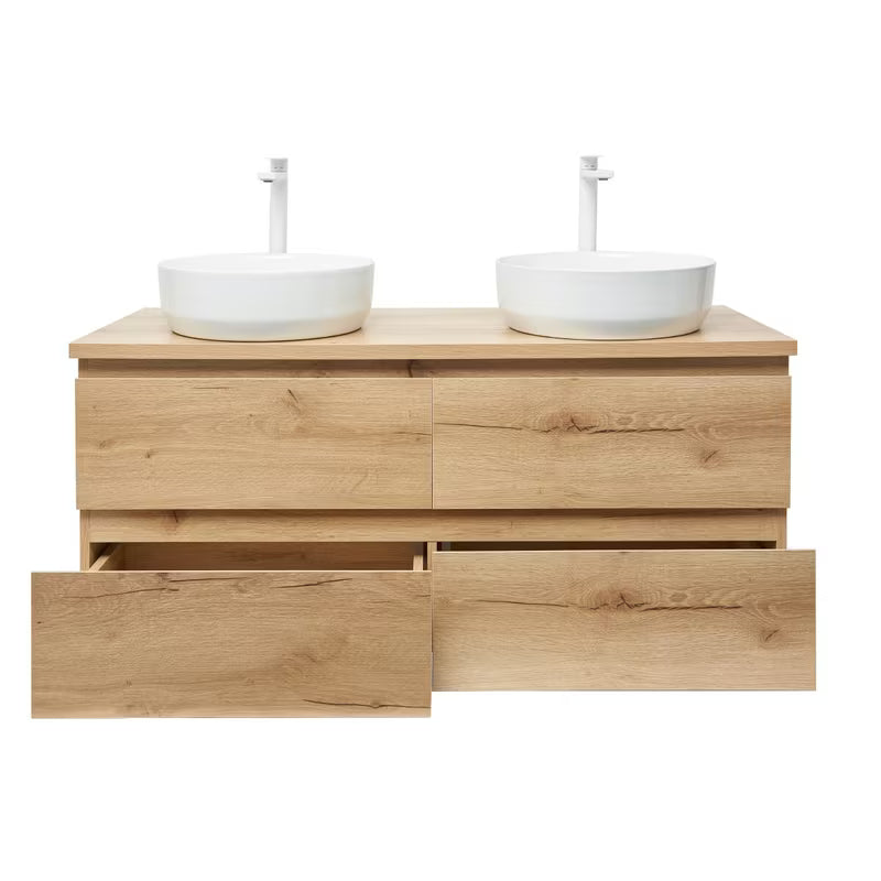 Viseča kopalniška omarica SAT B-Way u dekoru hrasta s mat površinom i dva umivaonika