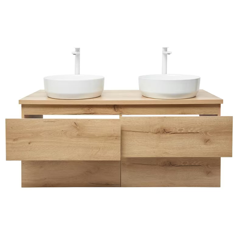 Viseča kopalniška omarica SAT B-Way u dekoru hrasta s mat površinom i dva umivaonika