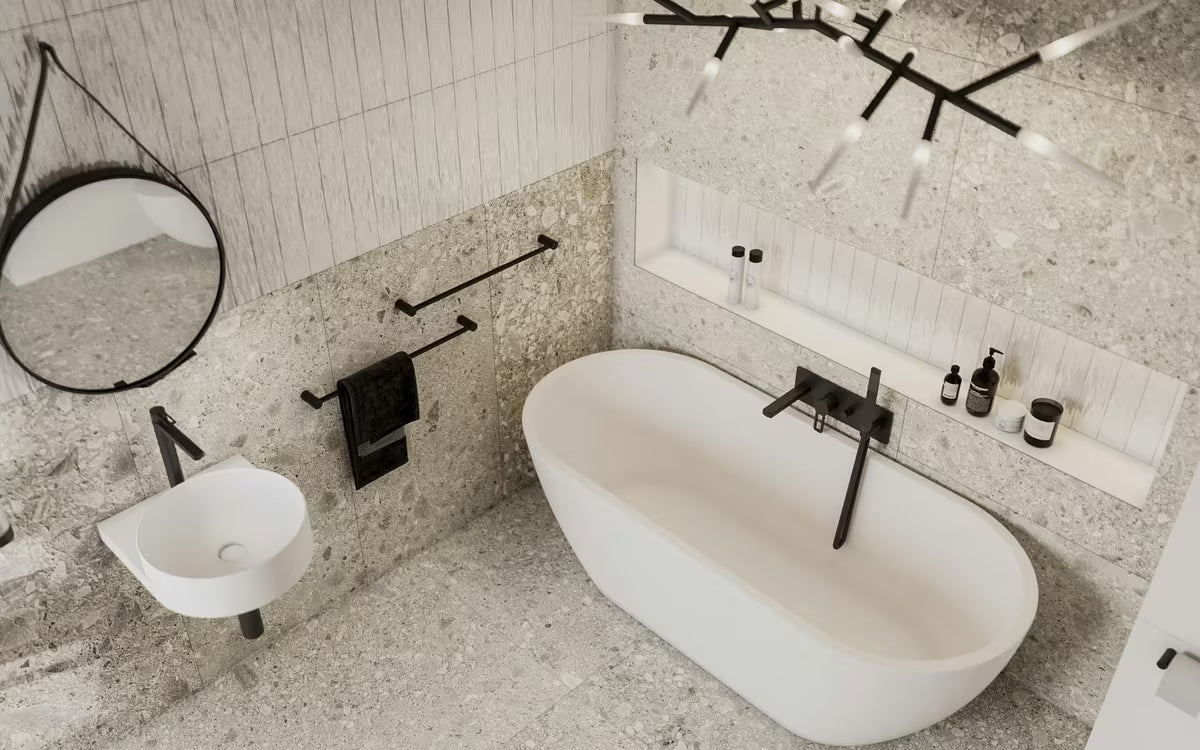 Stenski držalo za brisače SAT B-Way R v črni izvedbi s preprostim elegantnim dizajnom.
