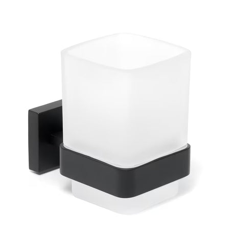 Črna mat stenski držalo za kozarec SAT B-Way S kvadratnim dizajnom
