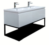 Viseča kopalniška omarica SAT B-Way s dvostrukim umivaonikom od lijevanog mramora u sjajnoj bijeloj boji