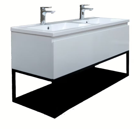 Viseča kopalniška omarica SAT B-Way s dvostrukim umivaonikom od lijevanog mramora u sjajnoj bijeloj boji