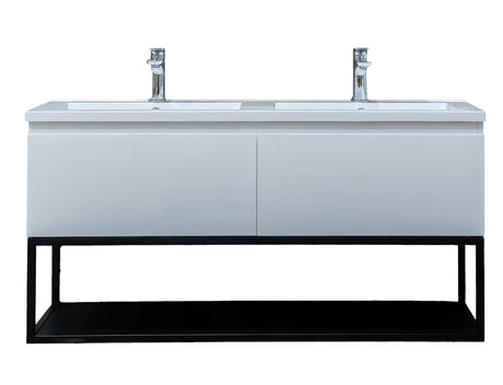 Viseča kopalniška omarica SAT B-Way s dvostrukim umivaonikom od lijevanog mramora u sjajnoj bijeloj boji