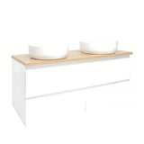 Viseča ormarić s umivaonicima SAT B-Way u sjajno bijeloj boji s pokrivno ploščo u dekoru hrasta