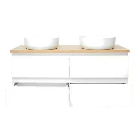 Viseča ormarić s umivaonicima SAT B-Way u sjajno bijeloj boji s pokrivno ploščo u dekoru hrasta