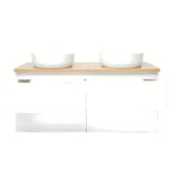 Viseča ormarić s umivaonicima SAT B-Way u sjajno bijeloj boji s pokrivno ploščo u dekoru hrasta