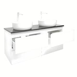 Viseča kopalniška omarica s umivaonicima SAT B-Way u bijelom sjaju s pločom od umjetnog kamena