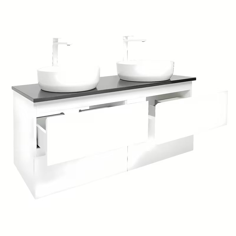 Viseča kopalniška omarica s umivaonicima SAT B-Way u bijelom sjaju s pločom od umjetnog kamena