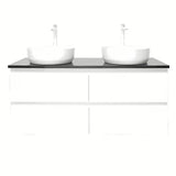 Viseča kopalniška omarica s umivaonicima SAT B-Way u bijelom sjaju s pločom od umjetnog kamena