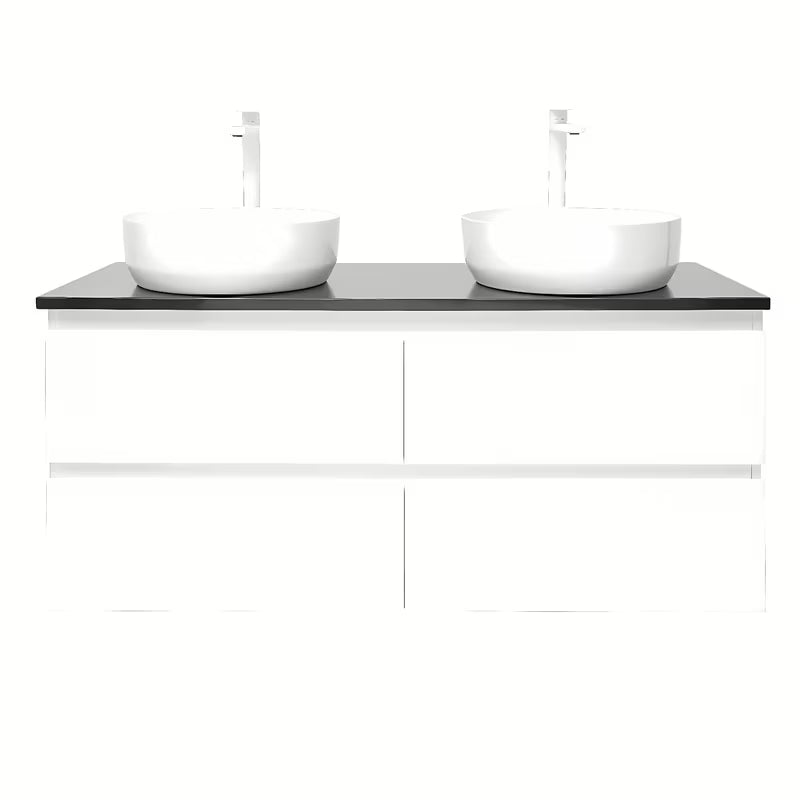 Viseča kopalniška omarica s umivaonicima SAT B-Way u bijelom sjaju s pločom od umjetnog kamena