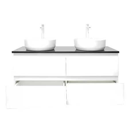 Viseča kopalniška omarica s umivaonicima SAT B-Way u sjajno bijeloj boji s pločom od umjetnog kamena