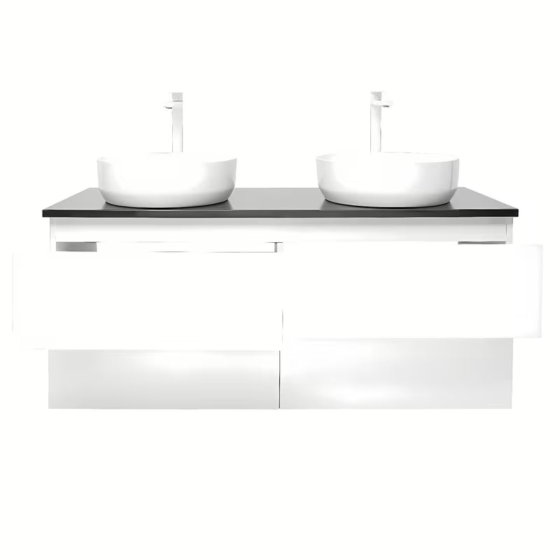 Viseča kopalniška omarica s umivaonicima SAT B-Way u sjajno bijeloj boji s pločom od umjetnog kamena