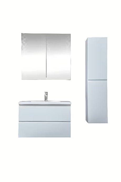 Viseča kopalniška omarica z umivalnikom SAT B-Way u bijelom sjaju sa zrcalnim ormarićem