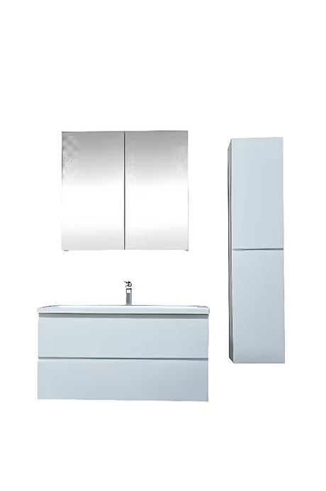 Viseča kopalniška omarica SAT B-Way s umivaonikom od lijevanog mramora u bijelom sjaju sa zrcalom