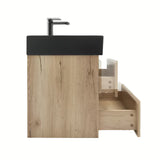 Viseča kopalniška omarica SAT B-Way s umivaonikom u dekoru hrasta i crnim elementima