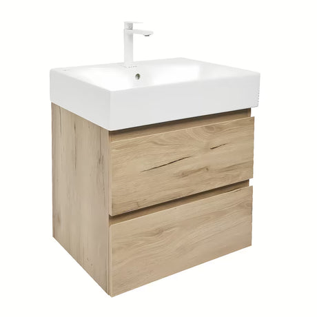 Viseča kopalniška omarica SAT B-Way u dekoru hrasta s keramičkim umivaonikom