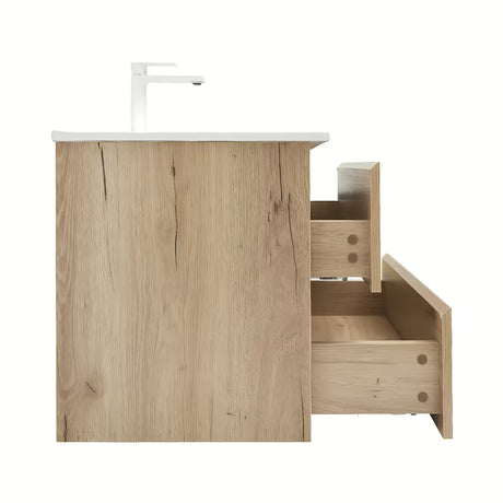 Viseča kopalniška omarica z umivalnikom SAT B-Way u dekoru hrasta s dvije ladice