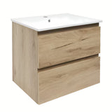 Viseča kopalniška omarica SAT B-Way u dekoru hrasta s keramičkim umivaonikom i dvije ladice