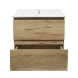 Viseča kopalniška omarica SAT B-Way u dekoru hrasta s keramičkim umivaonikom i dvije ladice