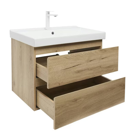 Viseča kopalniška omarica s keramičkim umivaonikom SAT B-Way u dekoru hrasta, mat izvedba