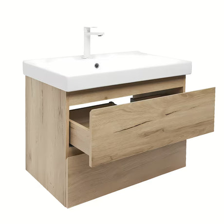 Viseča kopalniška omarica s keramičkim umivaonikom SAT B-Way u dekoru hrasta, mat izvedba