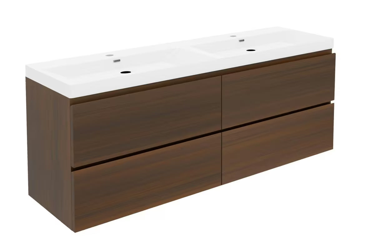 Viseča kopalniška omarica s keramičkim umivaonikom SAT B-Way u dekoru oraha s mat završnom obradom