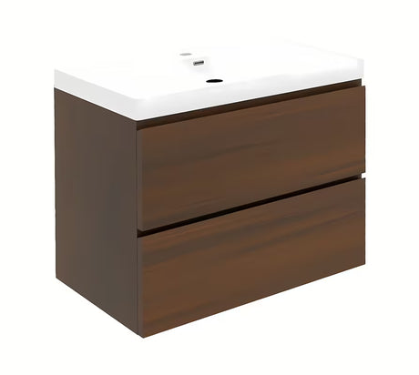 Viseča kopalniška omarica SAT B-Way s keramičkim umivaonikom u dekoru oraha s mat površinom.