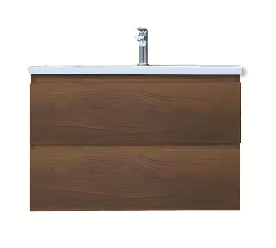 Viseča kopalniška omarica SAT B-Way s umivaonikom od lijevanog mramora u dekoru oraha