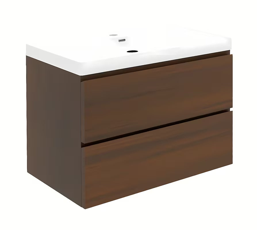 Viseča kopalniška omarica s keramičkim umivaonikom SAT B-Way u dekoru oraha s mat završnom obradom