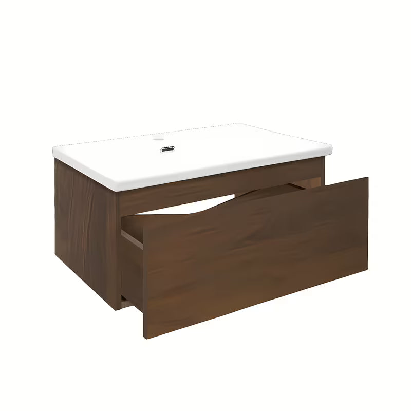 Viseča kopalniška omarica s keramičkim umivaonikom SAT B-Way u dekoru oraha s mat završnom obradom