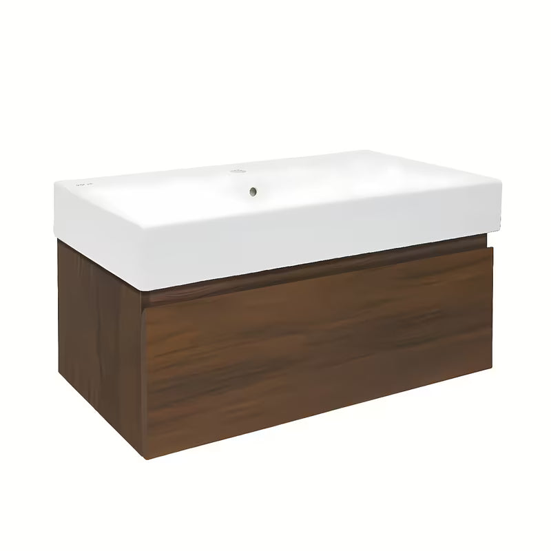 Viseča kopalniška omarica s keramičkim umivaonikom SAT B-Way u dekoru oraha