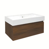 Viseča kopalniška omarica s keramičkim umivaonikom SAT B-Way u dekoru oraha