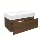 Viseča kopalniška omarica s keramičkim umivaonikom SAT B-Way u dekoru oraha